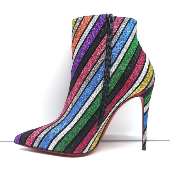 Christian Louboutin So Kate 100 Ankle Boots Multi Striped Glitter Size 37 NEW - Picture 6 of 10